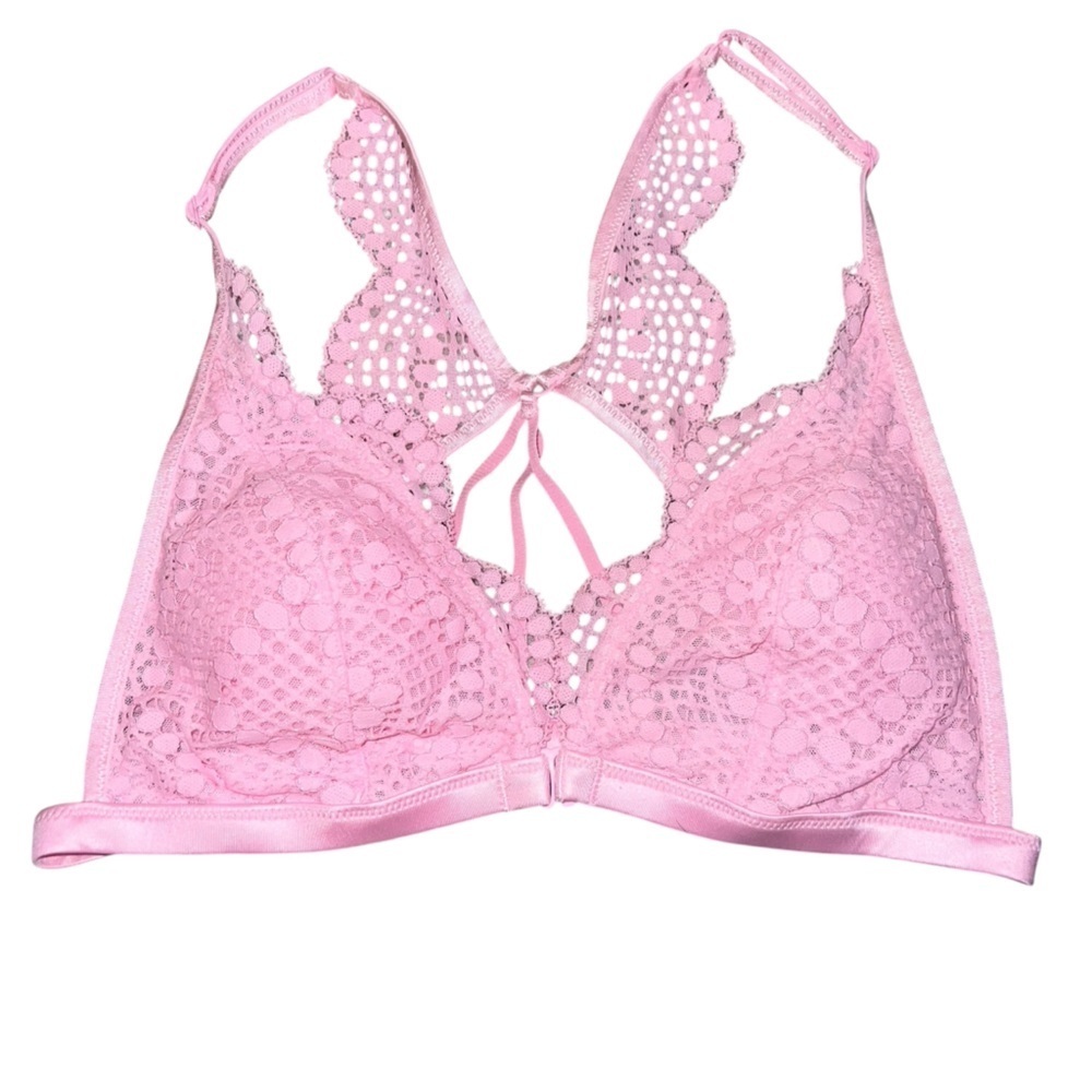 NWOT Victoria's Secret Light Candy Pink Lace Bralette Front Close Medium